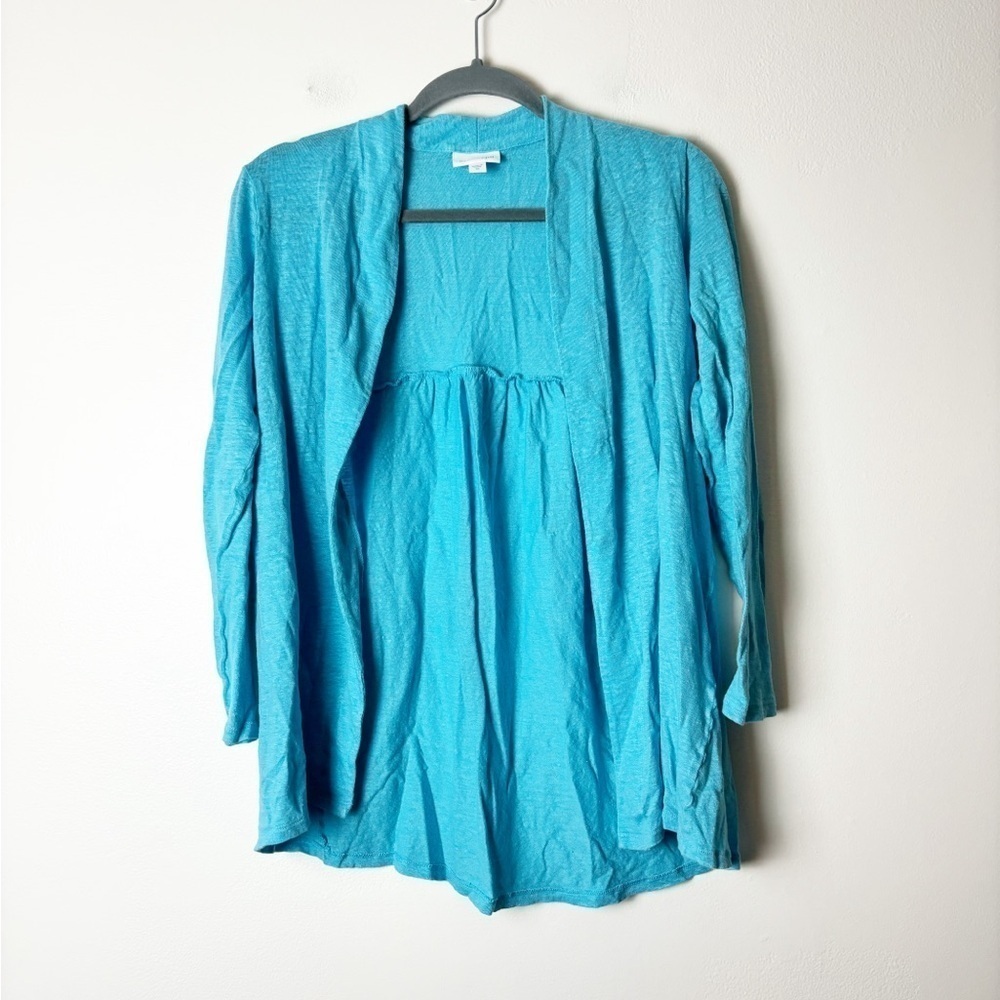 PURE JILL J JILL Women’s Aqua Blue Linen Open Front Cardigan Size XS